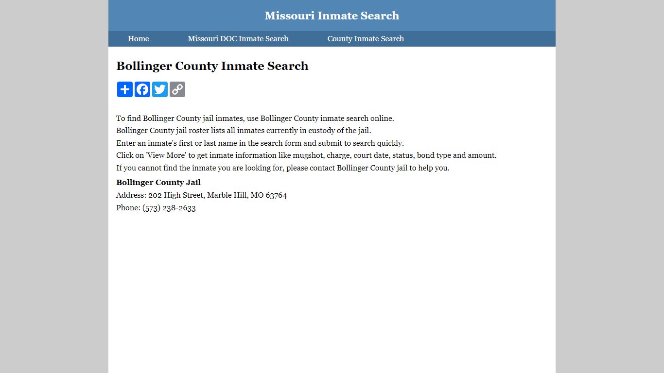 Bollinger County Inmate Search