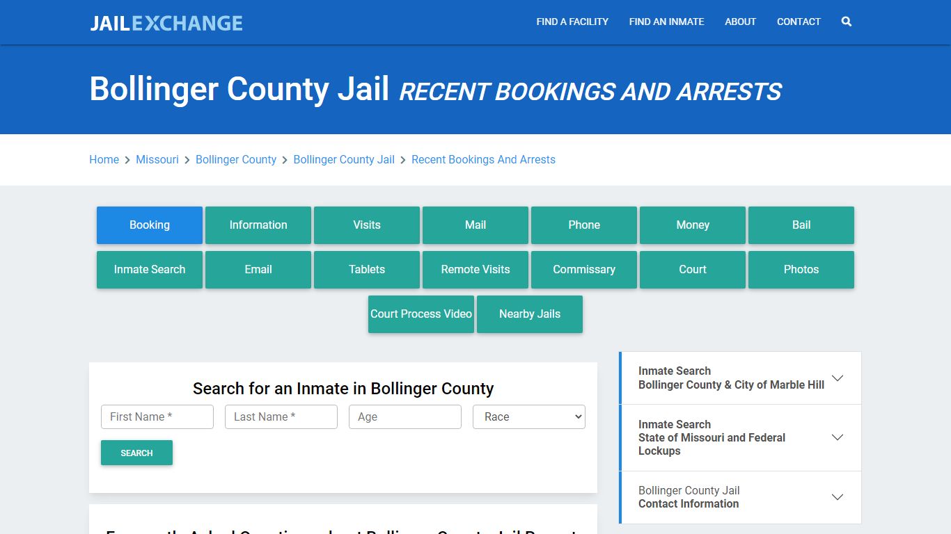 Bollinger County Jail Recent Bookings And Arrests - Jail Exchange