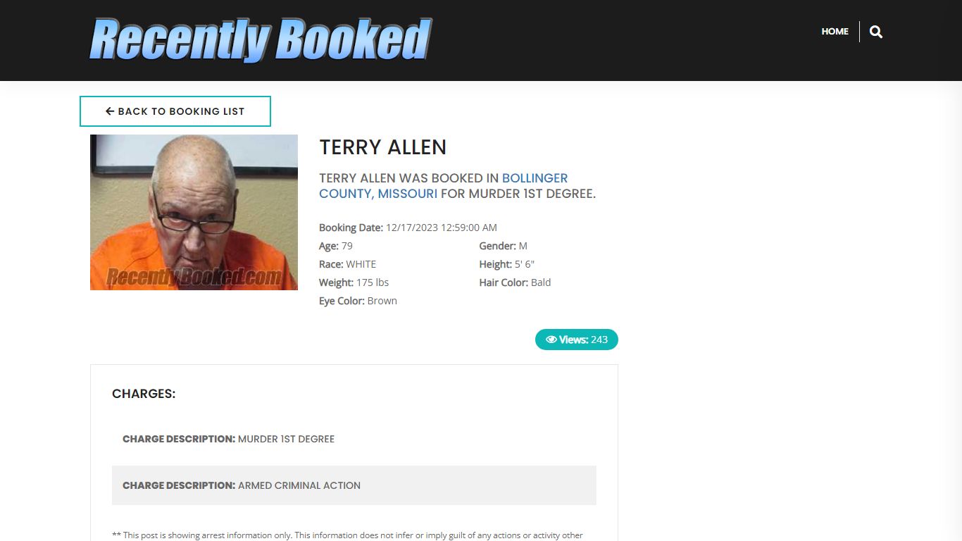 Recent Booking / Mugshot for TERRY ALLEN in Bollinger County, Missouri